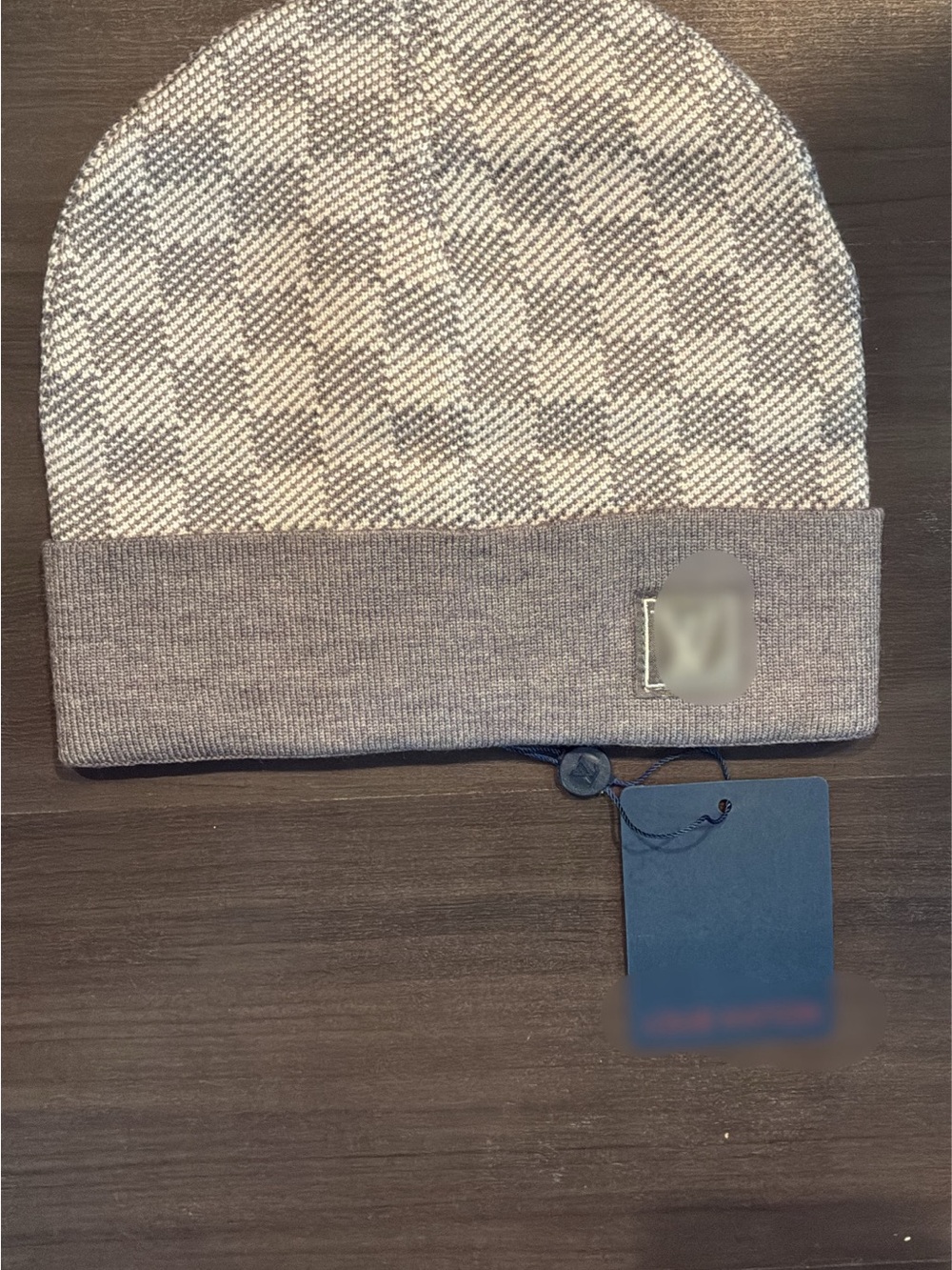 Louis Vuitton Beige and Gray Check Knit Beanie